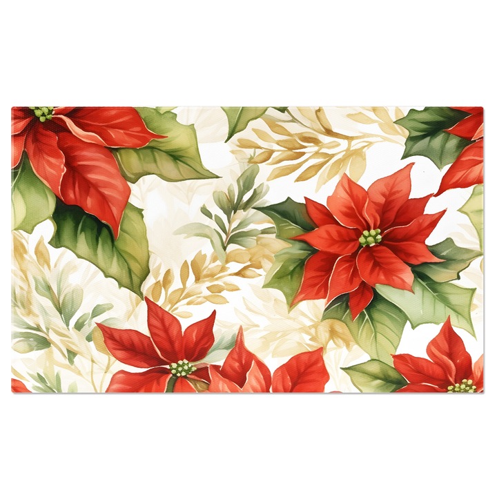 Tablou Canvas: Crengute frunze bej si verzi - Flori mari rosii in prim plan 40x25CM