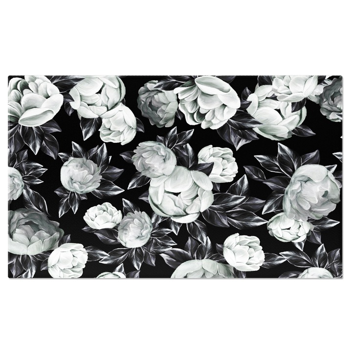 Tablou Canvas: Flori mari si albe pe un fundal negru - Tablou alb- negru 120x80CM