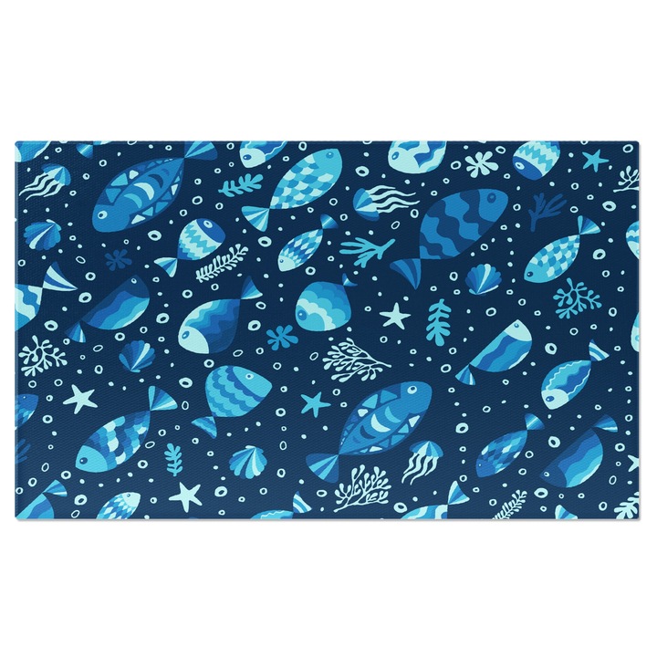 Tablou Canvas: Pattern motive subacvatice pe fundal albastru - Pesti, meduze si stele 70x50CM