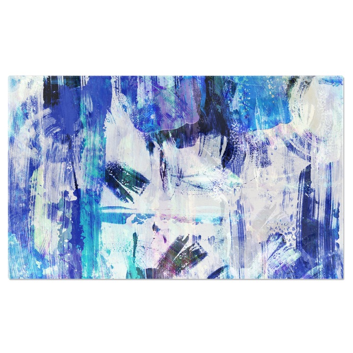 Tablou Canvas: Urme de vopsea albastra - Dare de pensula pe un perete alb 90x60CM