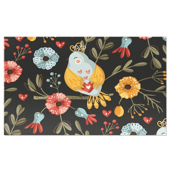 Tablou Canvas: Cantec de pasare pe ramura de flori- Porumble cu aripi aurii 70x50CM