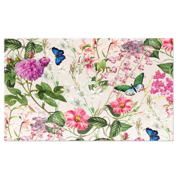 Tablou Canvas: Fundal baby blue, flori albe si frunze diverse - Muguri de flori 100x70CM