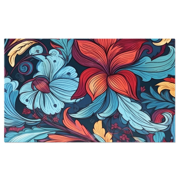 Tablou Canvas: Arta abstracta flori si frunze rosii si albastre - Tablou colorat 40x25CM