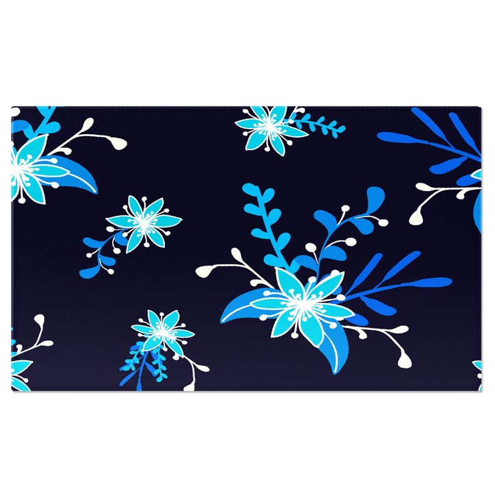 Tablou Canvas: Flori cu frunze de forma picaturilor de apa - Fundal abastru inchis 90x60CM