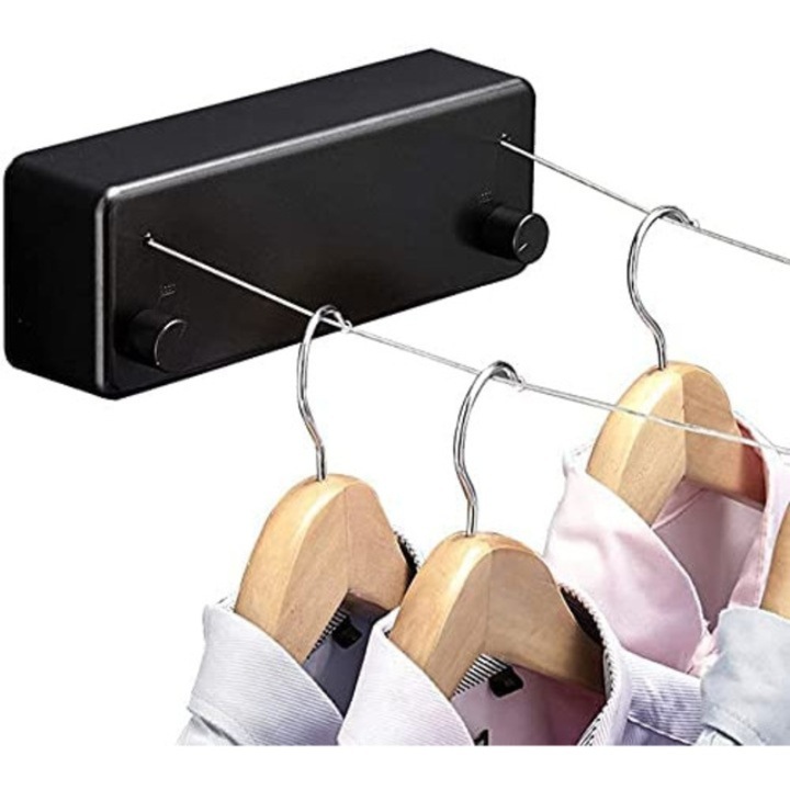 Sfoara de rufe retractabila ALQUALITY® pentru interior, cu franghie dubla reglabila din otel inoxidabil rezistent la coroziune, montaj simplu pe perete, design modern si compact, perfecta pentru economisirea spatiului — ideala pentru balcon sau baie