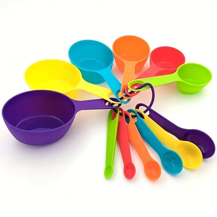 Set 12 linguri gradate pentru masurat alimente, 15 ml - 250 ml, plastic, culori diverse