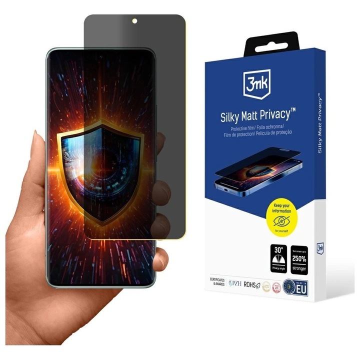 3MK Silky Matt Privacy kijelzővédő Xiaomi Redmi Note 14 Pro 5G készülékhez fekete