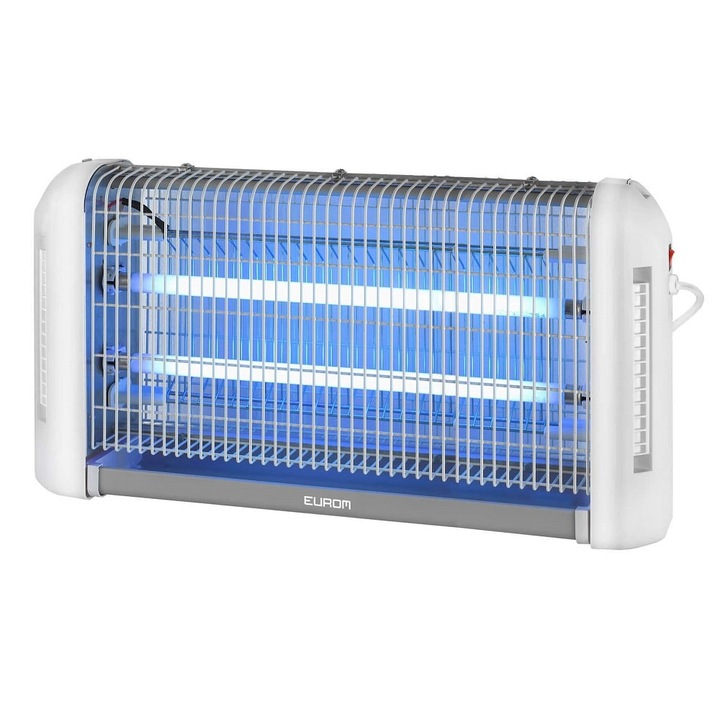 Aparat electric anti-insecte Eurom, Fly Away 40 Allround, cu 2 lampi UV, pentru muste si alte insecte zburatoare, ideal pentru terasa/balcon, tava de colectare a insectelor, alb