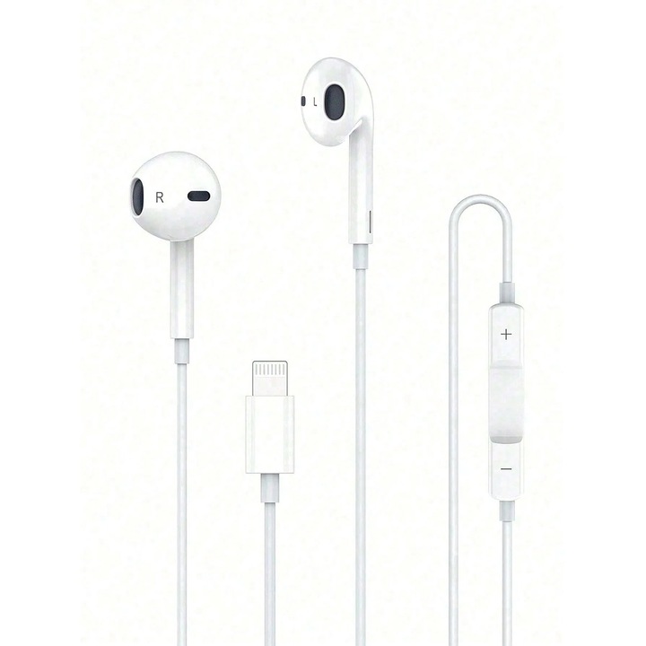 Casti in-ear cu conector Lightning, alb, cu microfon, control volum