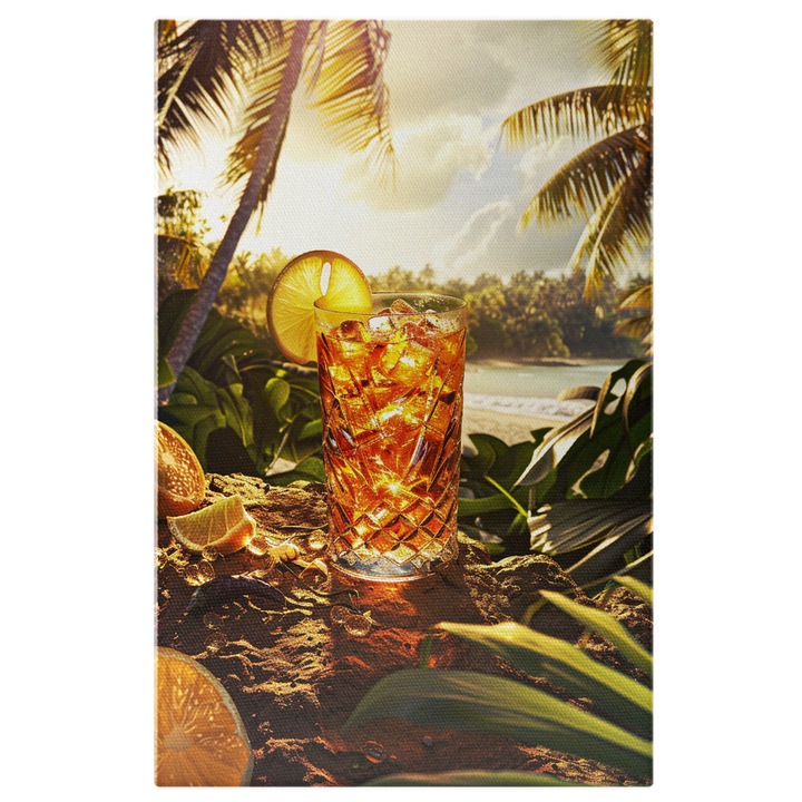 Tablou Canvas O Clipa de Racoare Lamai si Limonada la Umbra Protectoare a Palmierilor, Pictura Digitala 100x70CM