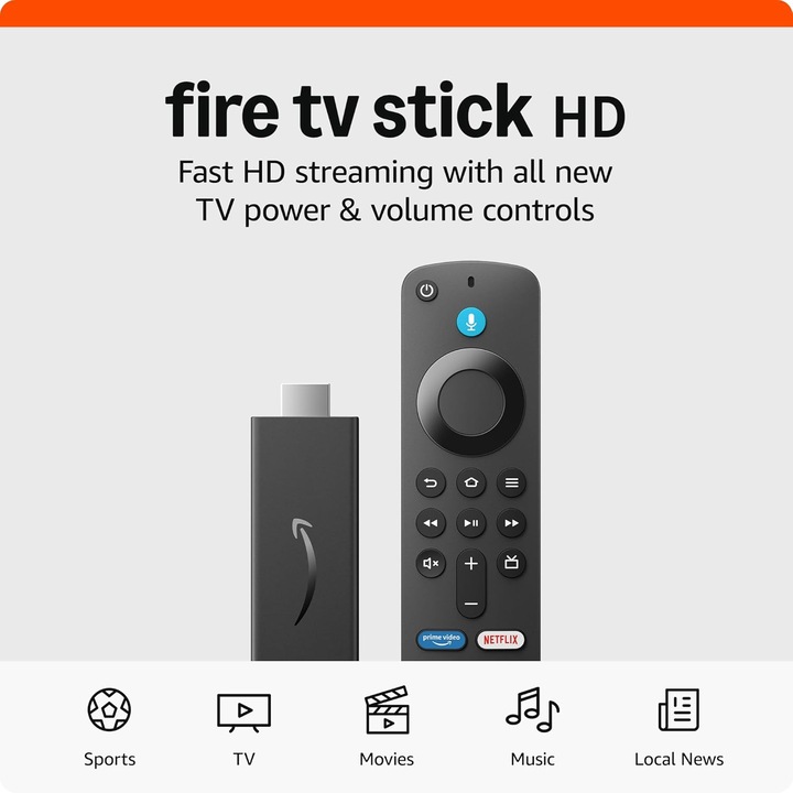 Mediaplayer Fire TV Stick HD, Control vocal Alexa, Streaming HD