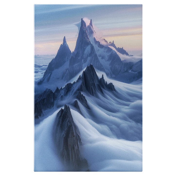 Tablou Canvas: Drumul Muntilor prin Nori Crestele cele Mai Inalte Ale Stancilor Inghetate Pictura Digitala 70x50CM