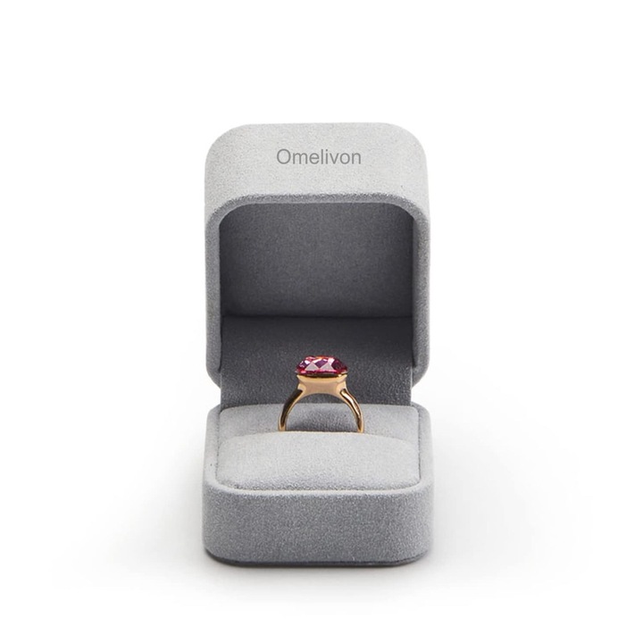 Cutie bijuterii, Omelivon®,50x60x45mm, microfibra gri, pentru inele si cercei, set