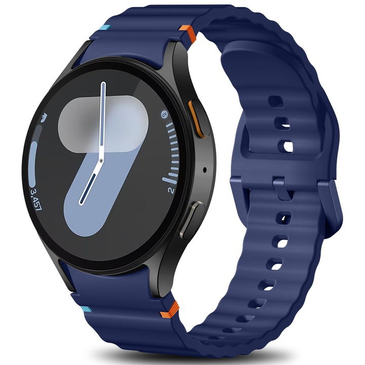 Каишка за смарт часовник, 20 мм, за Samsung Galaxy Watch 4/5/6/7/FE, дизайн с безшевни шевове, висококачествен силикон, тъмно син