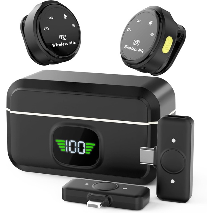 Безжичен микрофон Zeaicos, Bluetooth свързаност, шумопотискане, USB Type-C, 0.5 oz