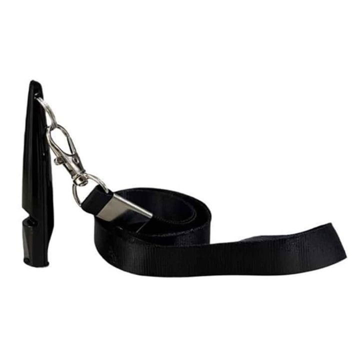 Fluier de dresaj pentru caini, Enforose, cu snur, frecventa inalta, pentru majoritatea raselor, Negru