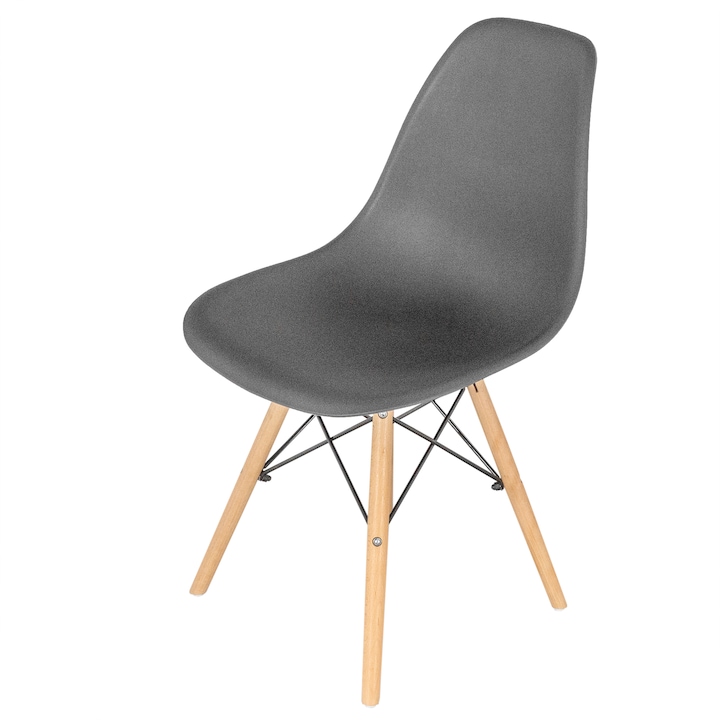 Scaun DENVER Malmo, negru, model scandinav, sezut tip scoica, picioare lemn, 46x54x80 cm