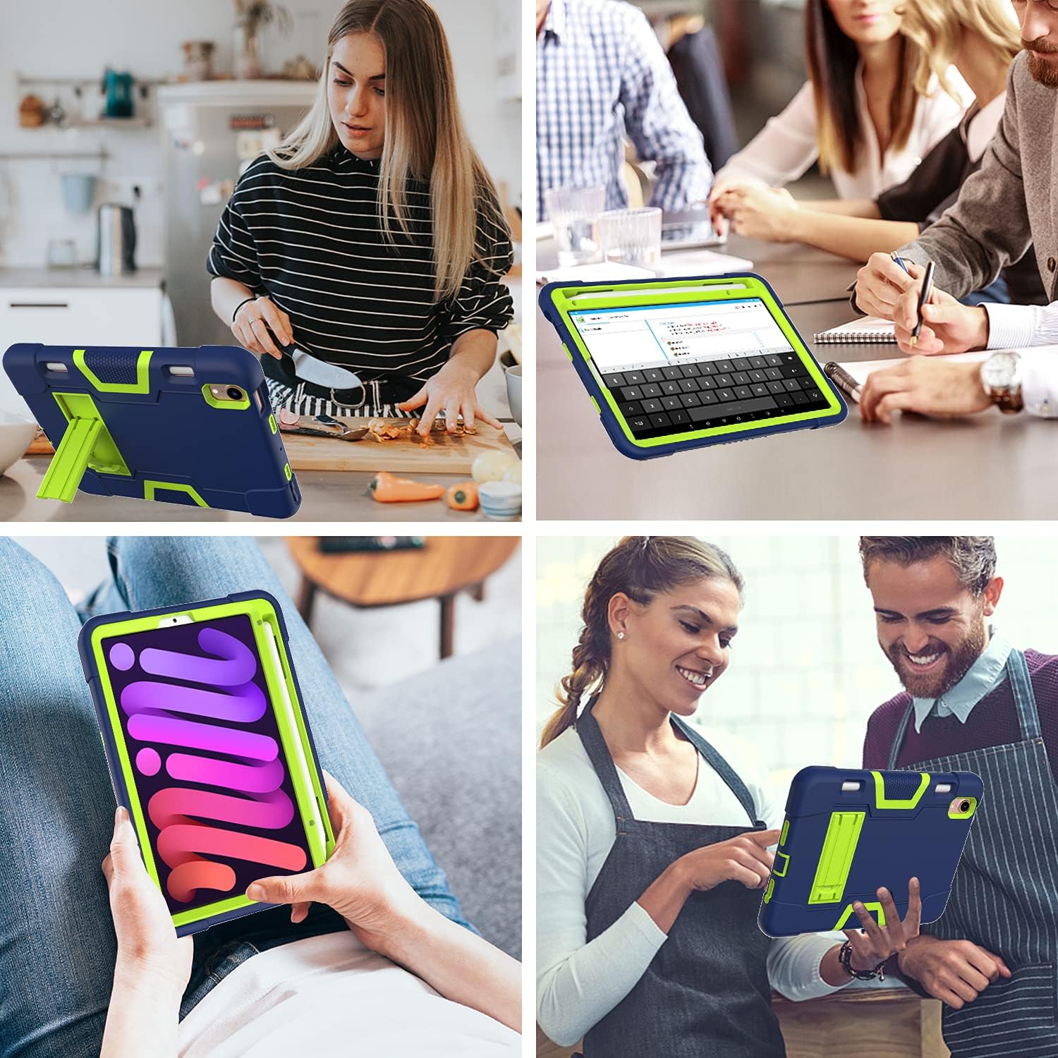 Husa pentru iPad Mini 6 8.3" cu Suport, Granat, 3 Piese, verde/albastru
