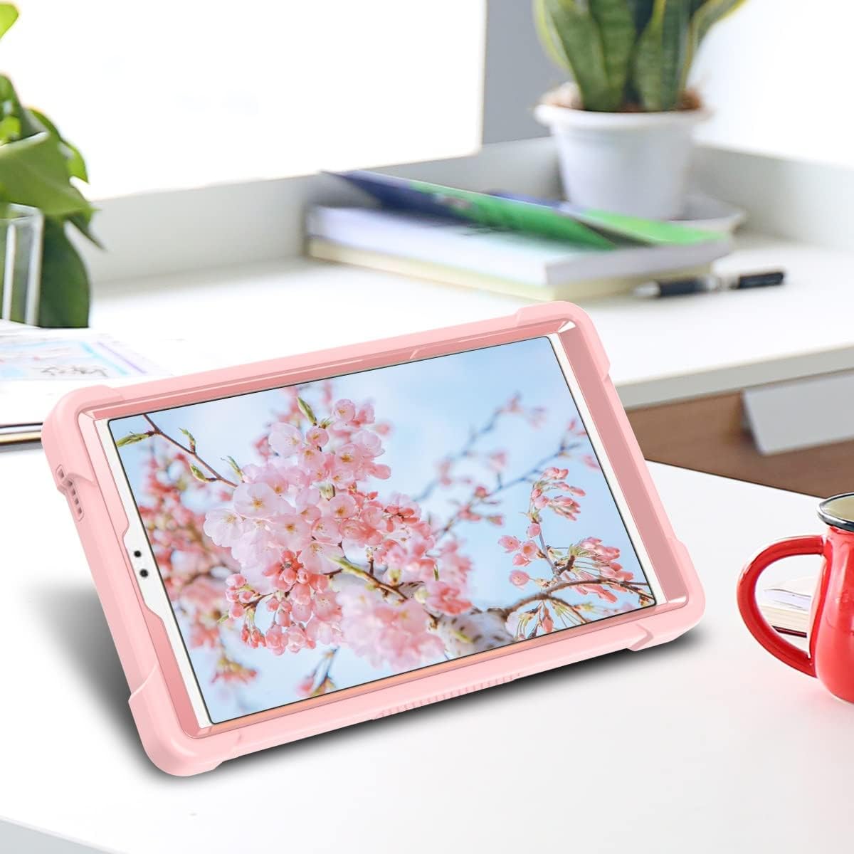 Husa pentru tableta, Samsung Galaxy Tab A7 Lite 8.7", 3 straturi, roz, cu suport si curea ajustabila
