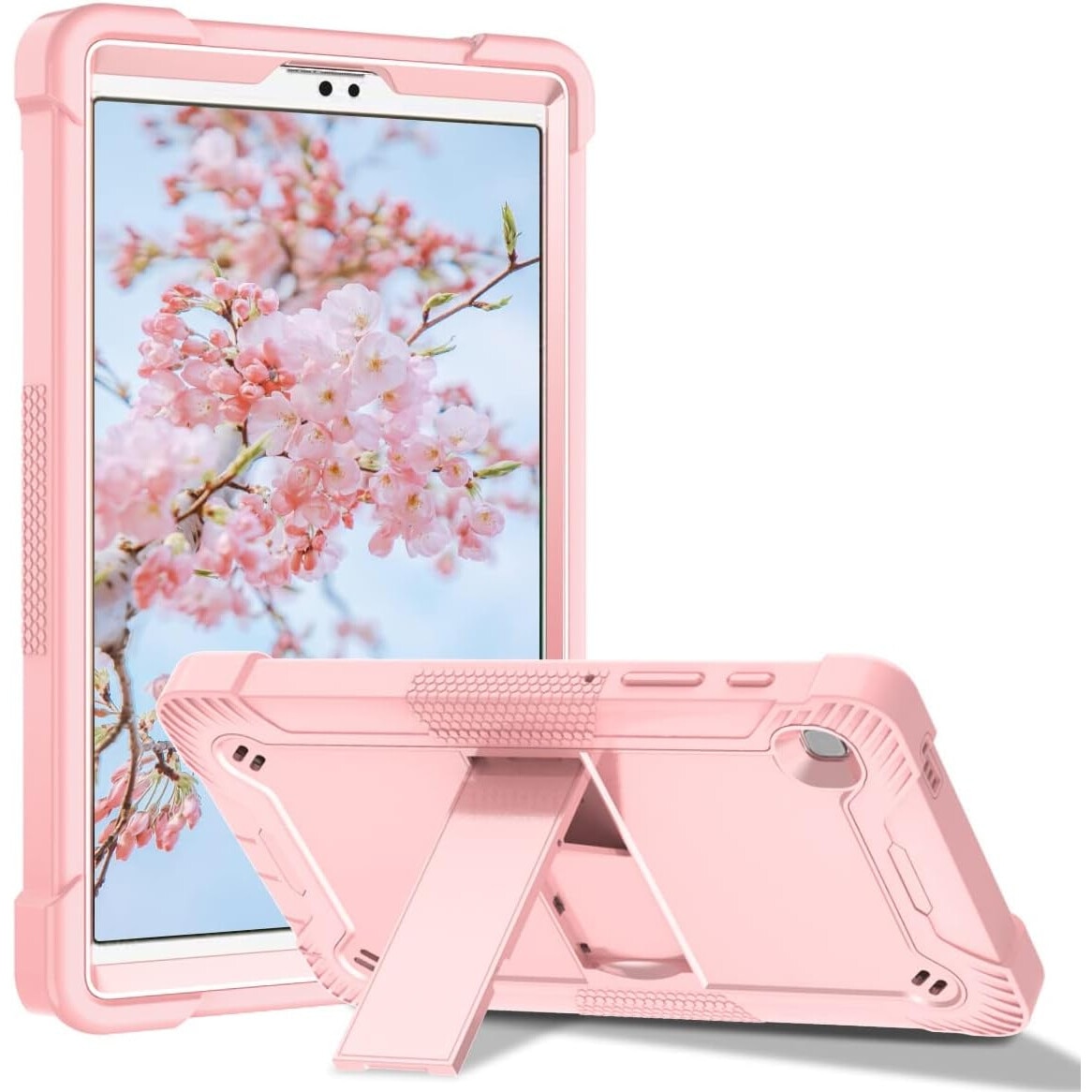 Husa pentru tableta, Samsung Galaxy Tab A7 Lite 8.7", 3 straturi, roz, cu suport si curea ajustabila
