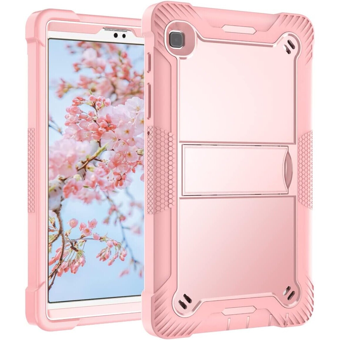 Husa pentru tableta, Samsung Galaxy Tab A7 Lite 8.7", 3 straturi, roz, cu suport si curea ajustabila