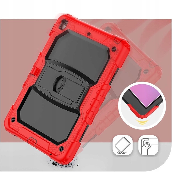 Husa compatibil cu iPad 7/8/9 10,2” cu suport si curea, rosie