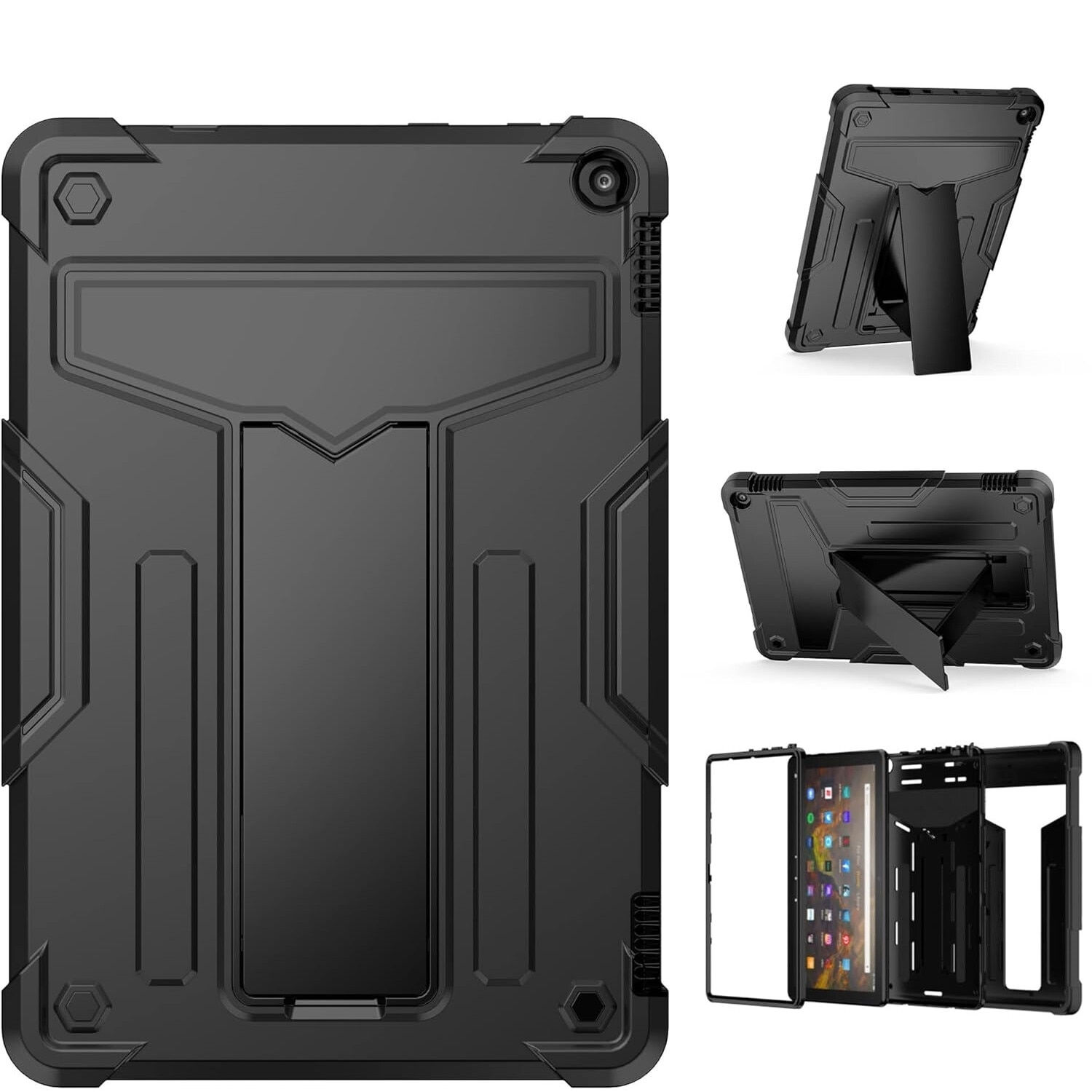 Husa pentru tableta cu suport, compatibil cu Amazon Fire HD 10, silicon, plastic, negru