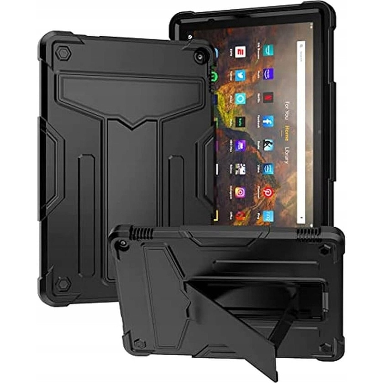 Husa pentru tableta cu suport, compatibil cu Amazon Fire HD 10, silicon, plastic, negru