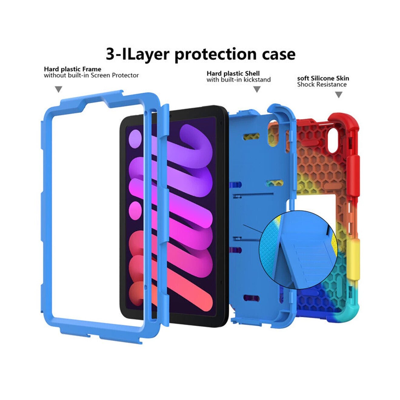 Husa pentru tableta, compatibila cu iPad Mini 6 8.3", pancerna, cu suport, multicolor
