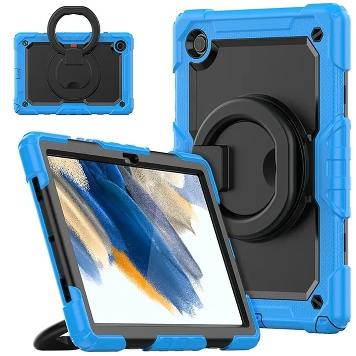 Husa pentru Samsung Galaxy Tab A8 cu suport rotativ, 10.5", 3 straturi, albastru