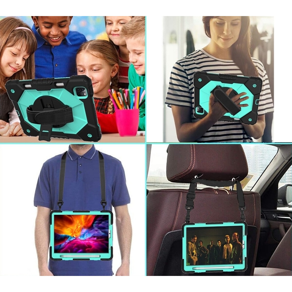 Husa tableta pentru iPad Pro 11, verde, cu suport si curea reglabila, trei straturi de protectie