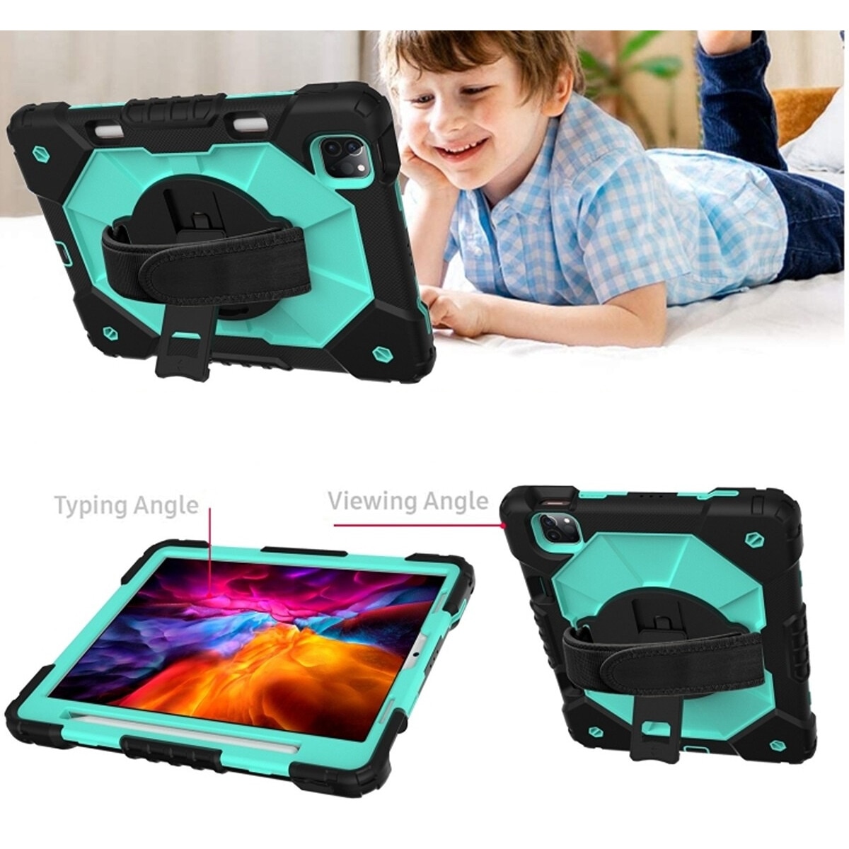 Husa tableta pentru iPad Pro 11, verde, cu suport si curea reglabila, trei straturi de protectie