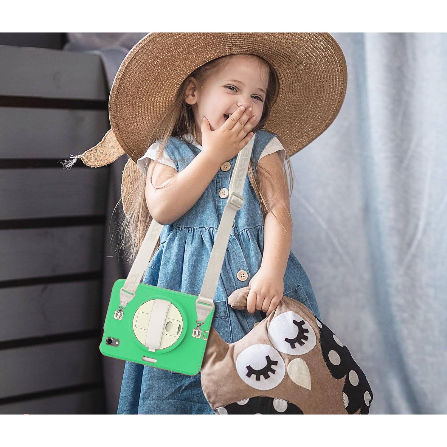 Husa pentru iPad Mini 6 8.3", verde, cu suport si curea reglabila, trei straturi de protectie