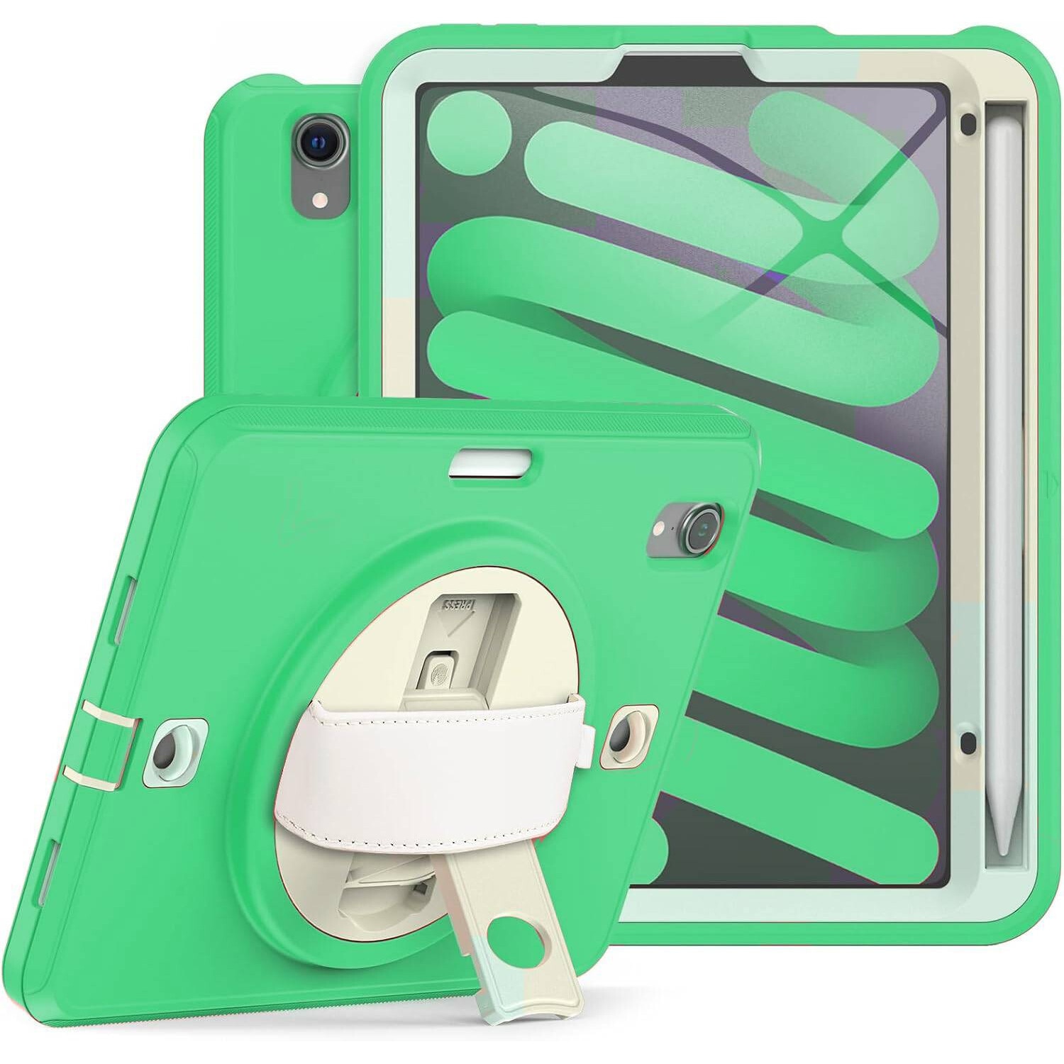 Husa pentru iPad Mini 6 8.3", verde, cu suport si curea reglabila, trei straturi de protectie