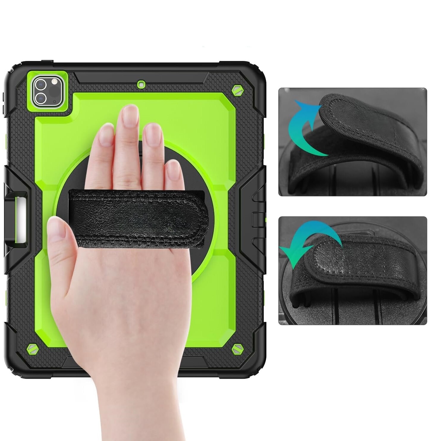 Husa pentru iPad Pro 12.9" cu suport si curea, verde, trei straturi