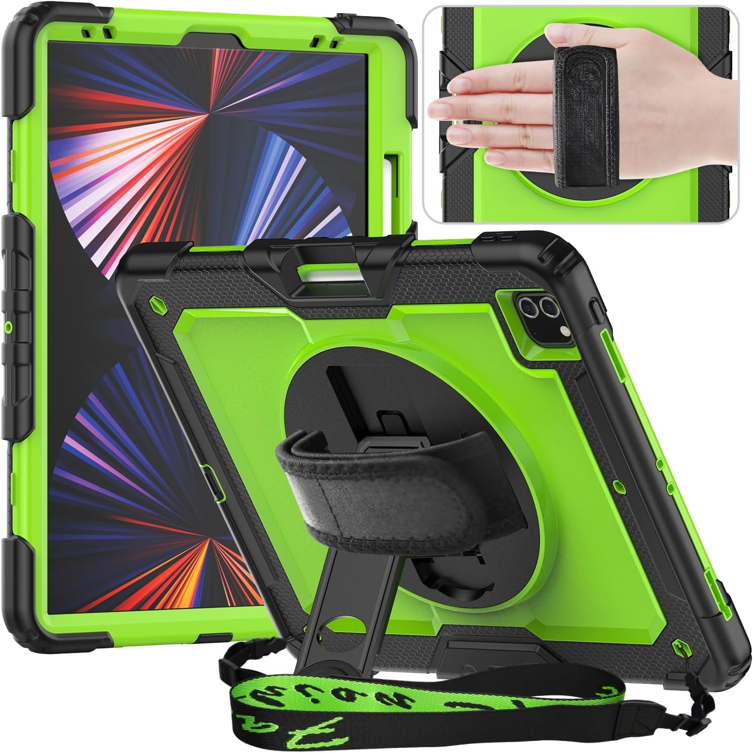 Husa pentru iPad Pro 12.9" cu suport si curea, verde, trei straturi