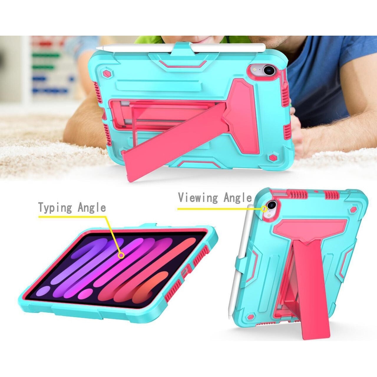 Husa pentru iPad Mini 6 8.3" cu suport si loc pentru randunica, pancerat, multicolor