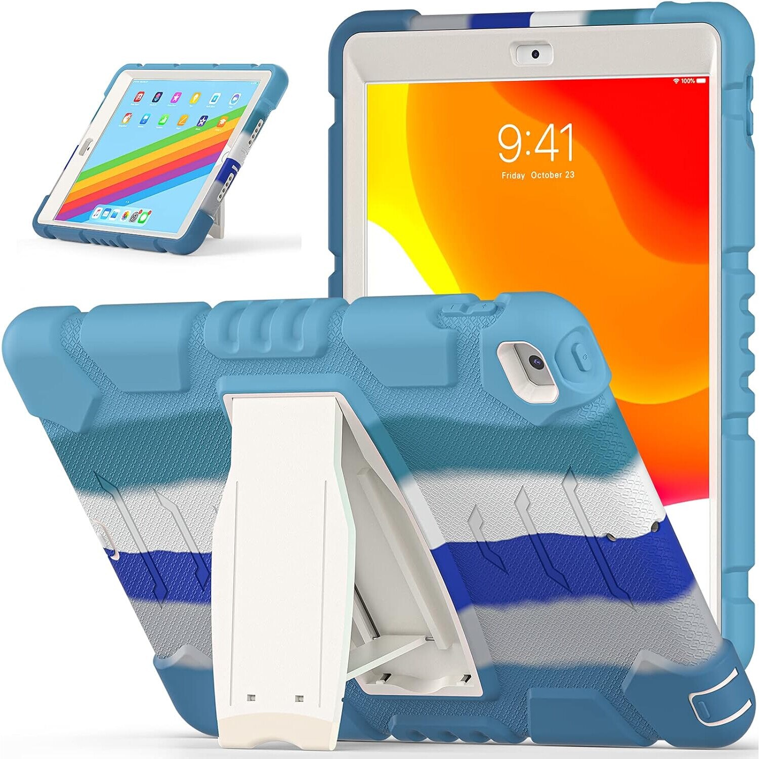 Husa tableta cu suport pentru iPad 10.2" 9/8/7, albastra, 3 piese
