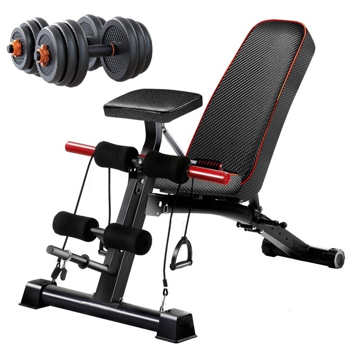 Мултифункционална лежанка, Zoco Body Fit®, заедно с комплект дъмбели 6в1 35 кг, Черен