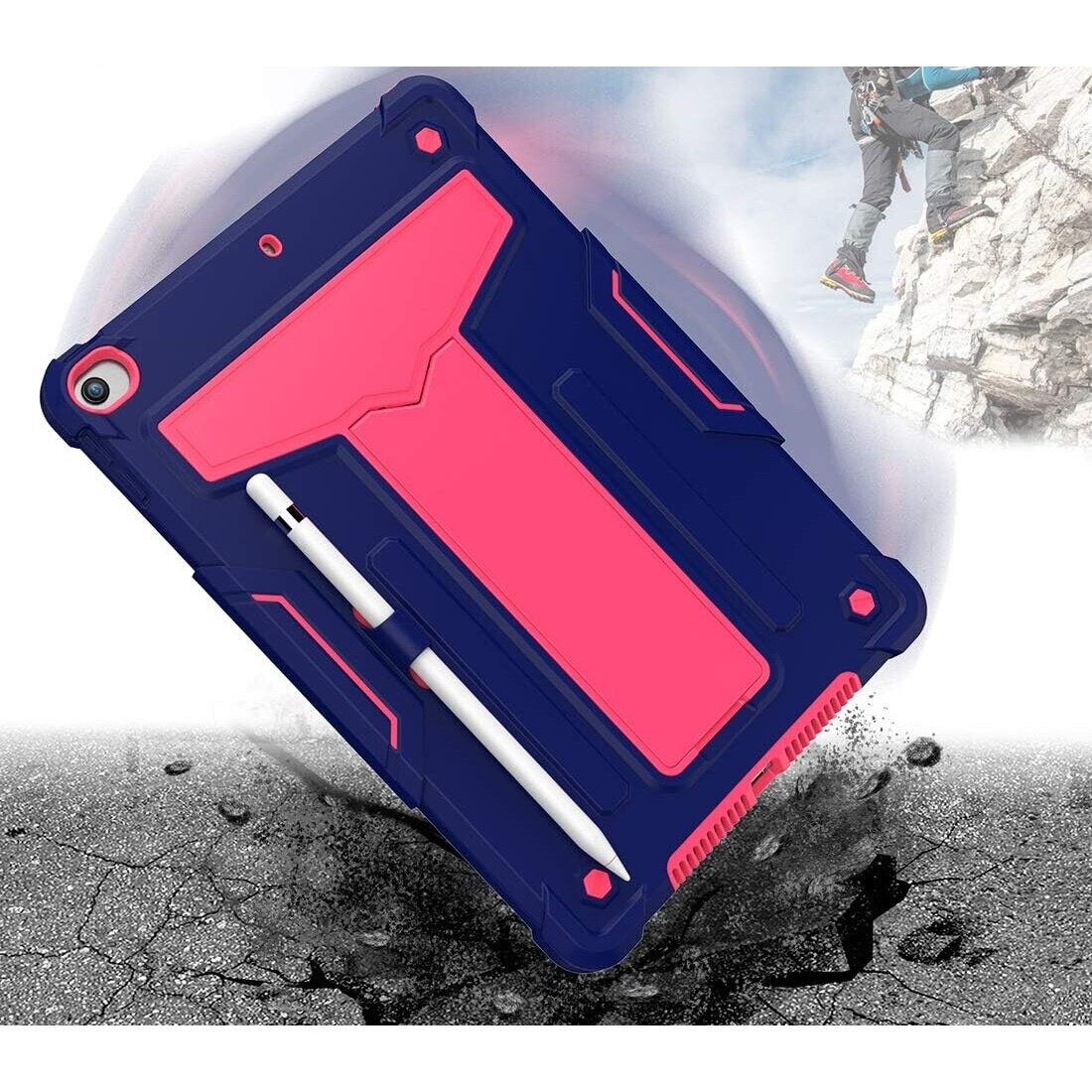 Husa pentru iPad 10.2" cu suport si loc pentru rand, roz, trei piese
