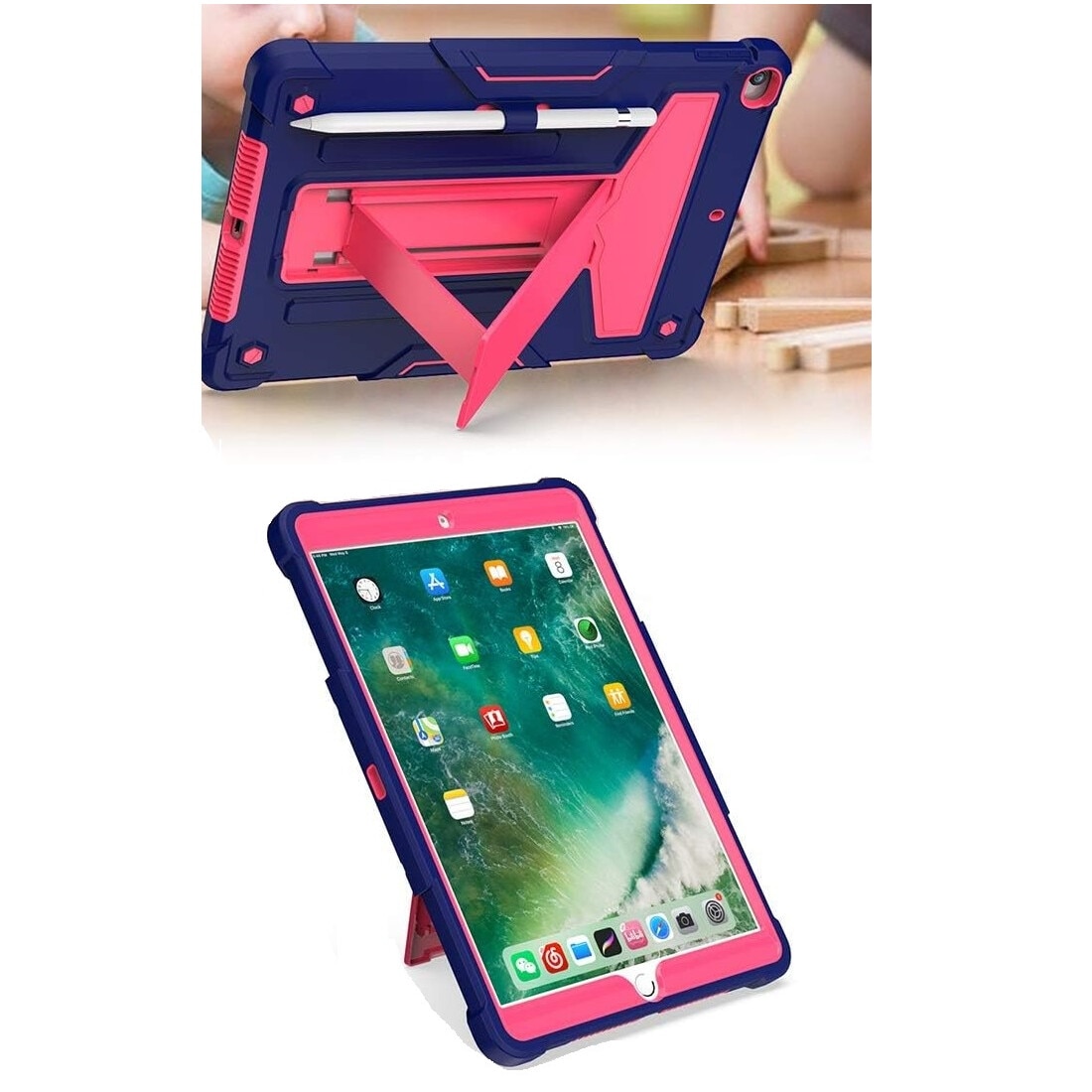 Husa pentru iPad 10.2" cu suport si loc pentru rand, roz, trei piese