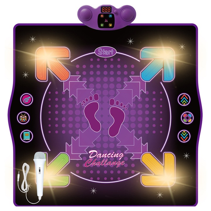 Безжична танцова подложка Bluetooth AUX Вградена музика 4 режима на игра Електронни танцови играчки с микрофон за 3+ години