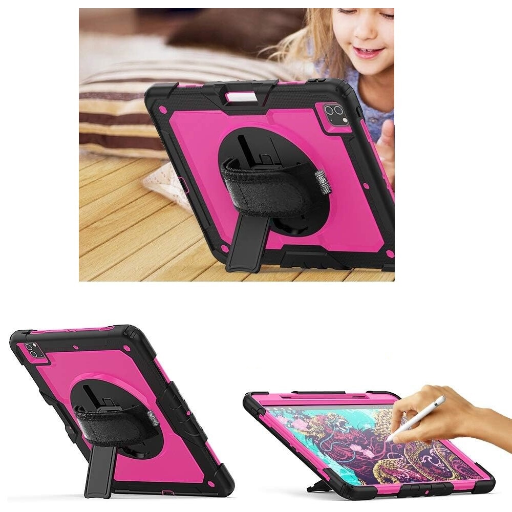 Husa pentru iPad Pro 12.9" cu suport si curea, roz, trei straturi de protectie