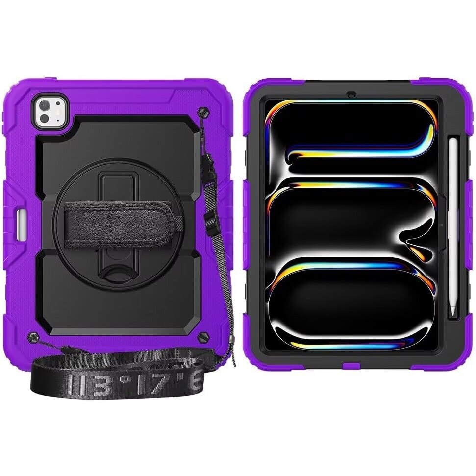 Husa tableta iPad Pro 12.9" set, violet, trei straturi, suport rotativ 360°