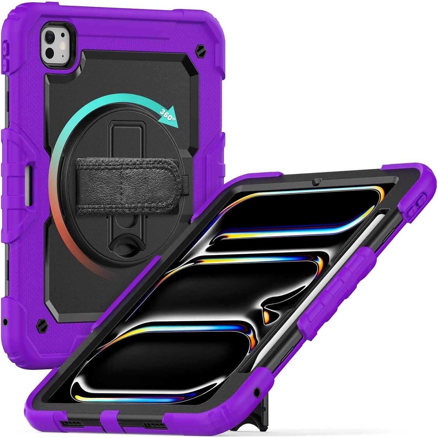 Husa tableta iPad Pro 12.9" set, violet, trei straturi, suport rotativ 360°