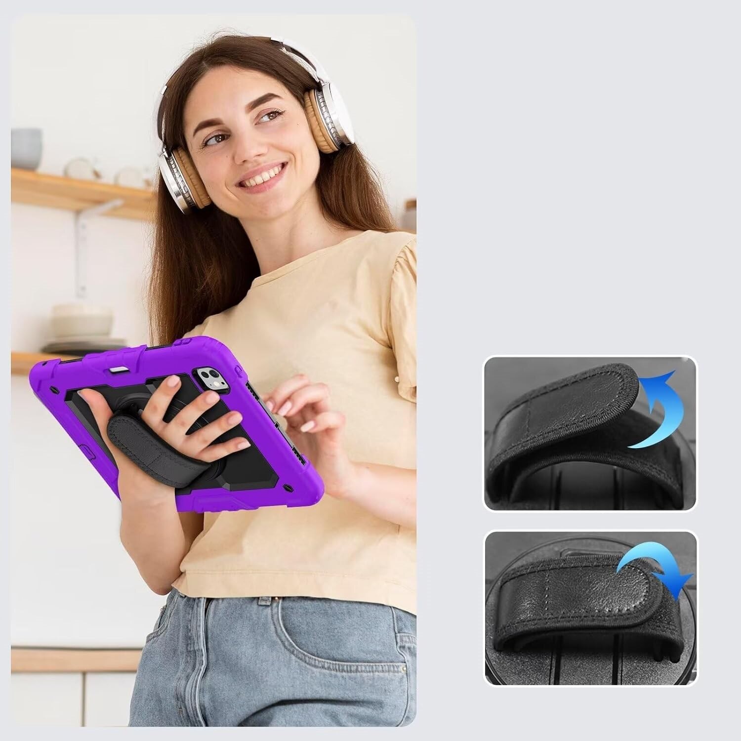 Husa tableta iPad Pro 12.9" set, violet, trei straturi, suport rotativ 360°