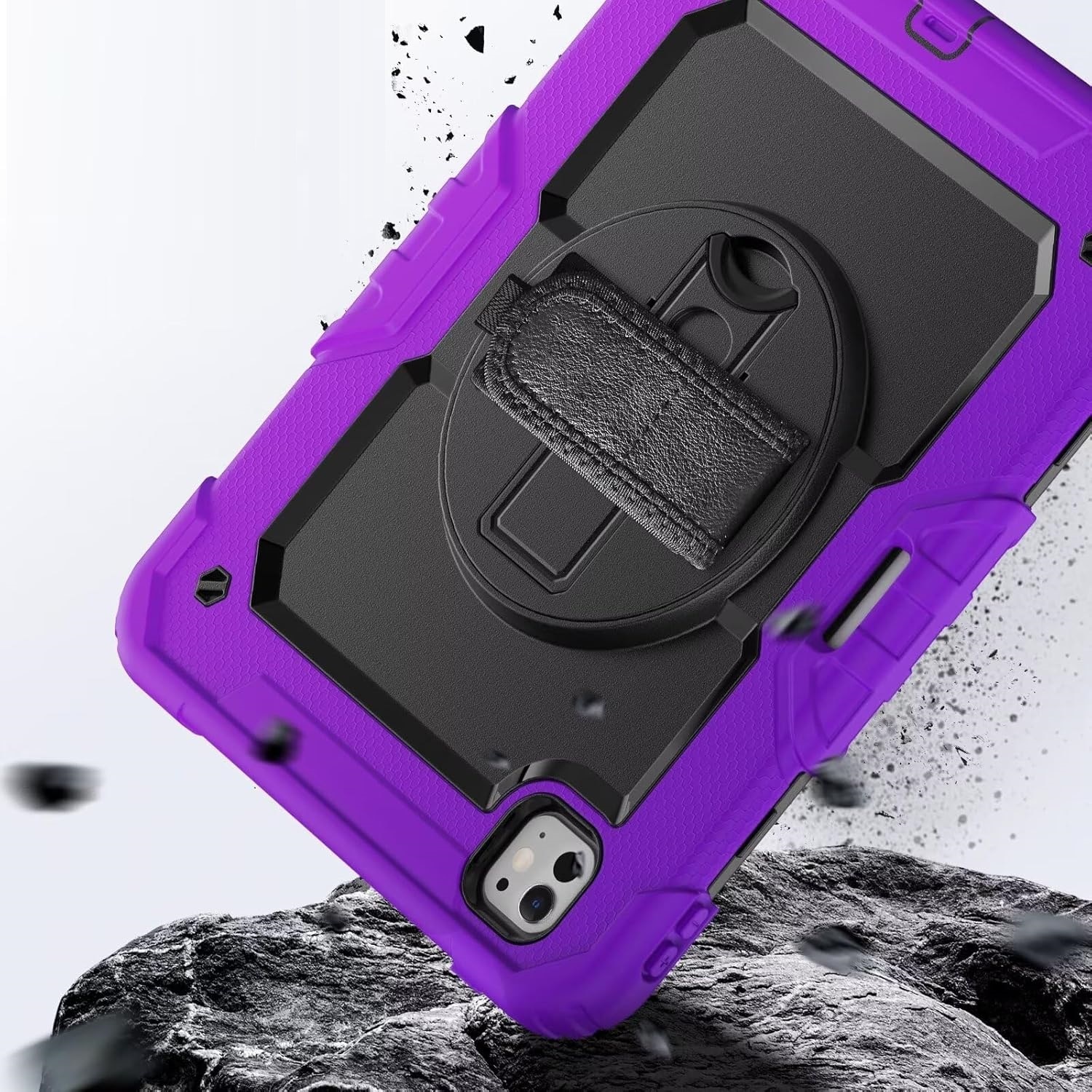 Husa tableta iPad Pro 12.9" set, violet, trei straturi, suport rotativ 360°
