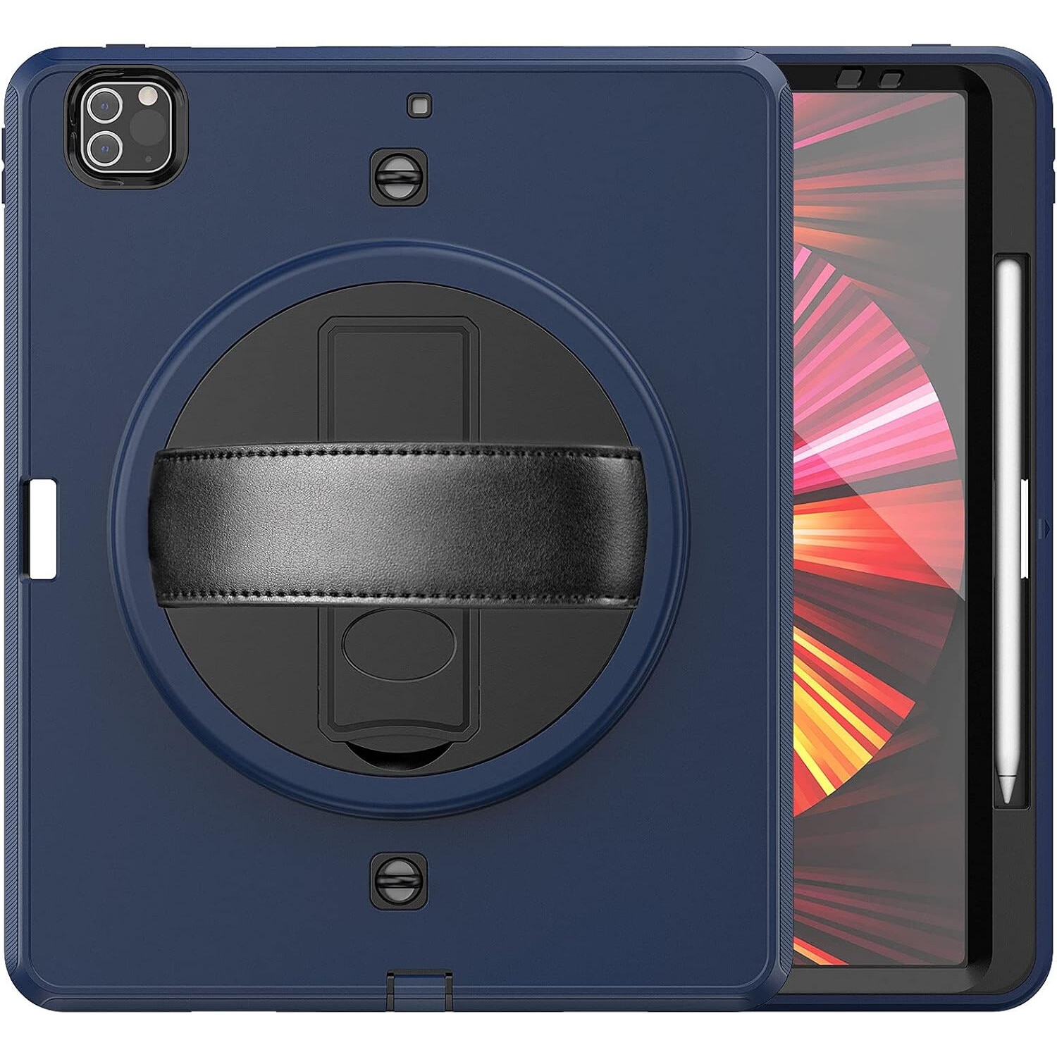 Husa tableta iPad Pro 12.9", 3 straturi, suport rotativ, culoare granat, cu curea ajustabila