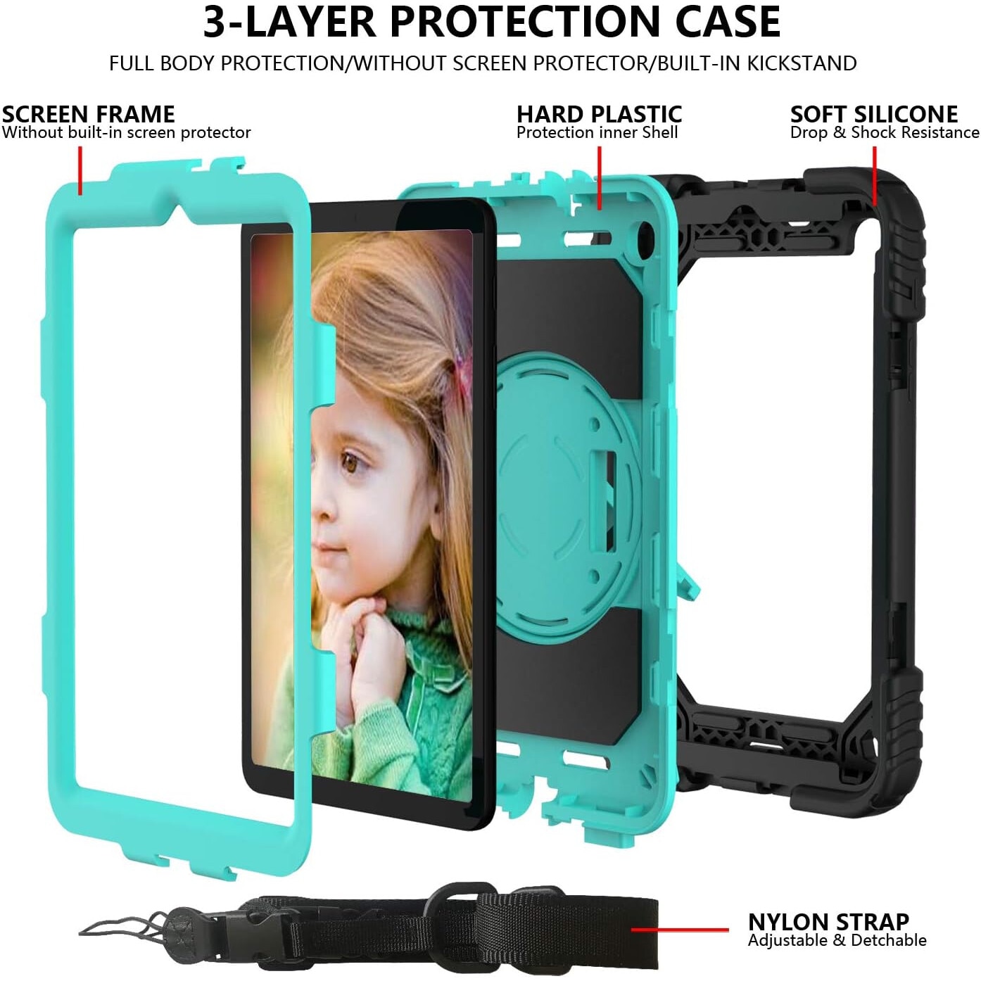 Husa tableta cu suport si curea, pentru iPad Pro 11/Air 5/4, turcoaz/negru