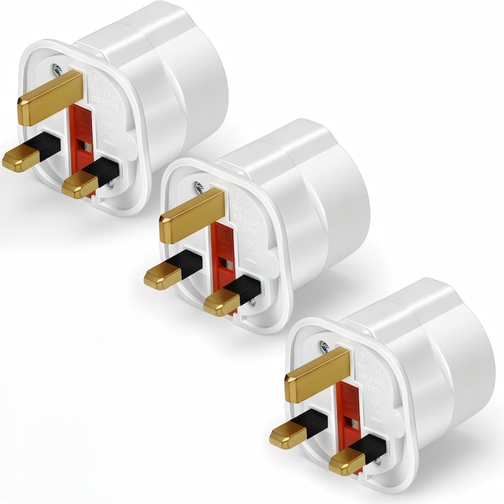 3 db UK-Schuko adapter készlet, fehér, 13A 250V